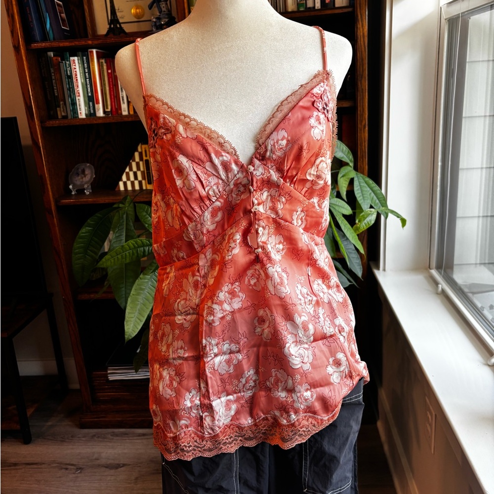 Free People Floral Lace Camisole in Coral and White